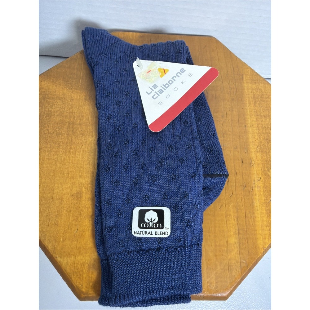 Liz Claiborne Navy Knotted‎ Rib Dress Socks Mercerized Cotton USA NOS